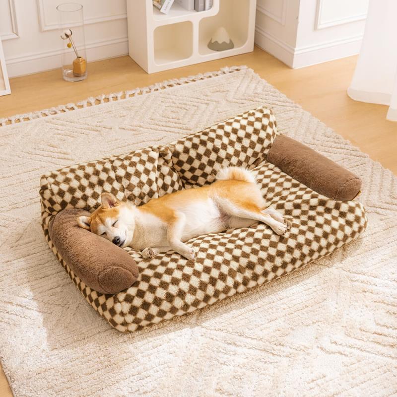 Retro Diamond Grid Pet Bed Couch Sofa