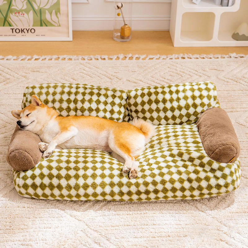 Retro Diamond Grid Pet Bed Couch Sofa