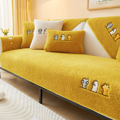 Cosy Plush Solid Colour Non-Slip Couch Cover