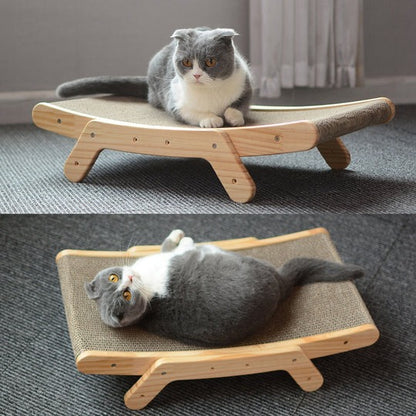 Wooden Cat Scratcher Scraper Detachable Lounge Bed