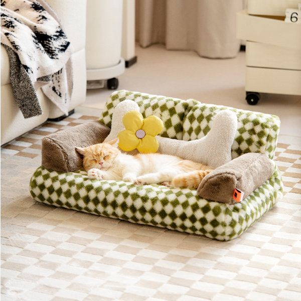 Retro Diamond Grid Pet Bed Couch Sofa