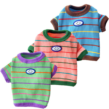 3Pack Smiley Cotton Striped Dog T-Shirt