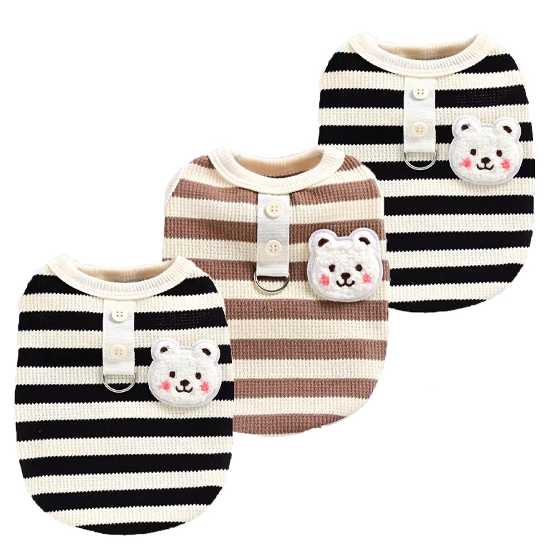 3Pack Cute Bear Waffle Striped Dog T-Shirt