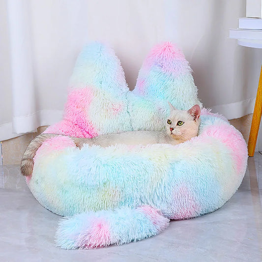 Cat Ears Round Pet Bed For Dogs And Cats
