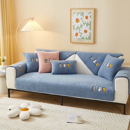 Cosy Plush Solid Colour Non-Slip Couch Cover