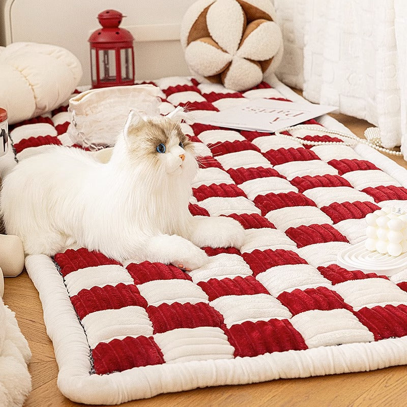 Plaid Fuzzy Pet Dog Mat Bed Couch Cover