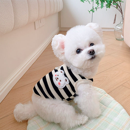 Cute Bear Waffle Pet Striped Vest