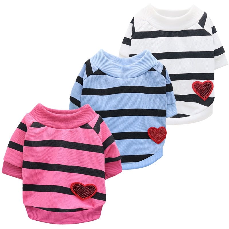 3Pack Sequin Heart Cotton Striped Dog T-Shirt