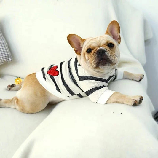 Sequin Heart Cotton Striped Dog T-Shirt